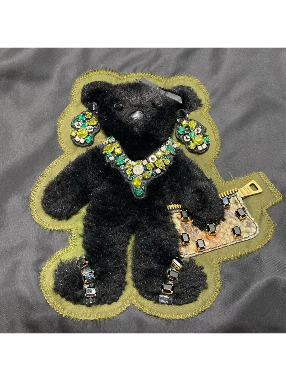 Prada Tote Bag Black Green Multi Leather Tag Bijou Bear